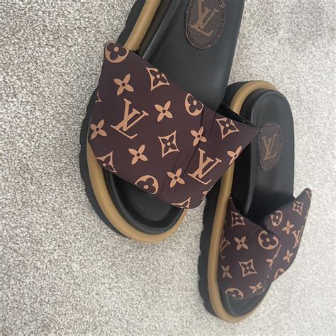 fake louis vuitton sliders|Louis Vuitton monogram sliders.